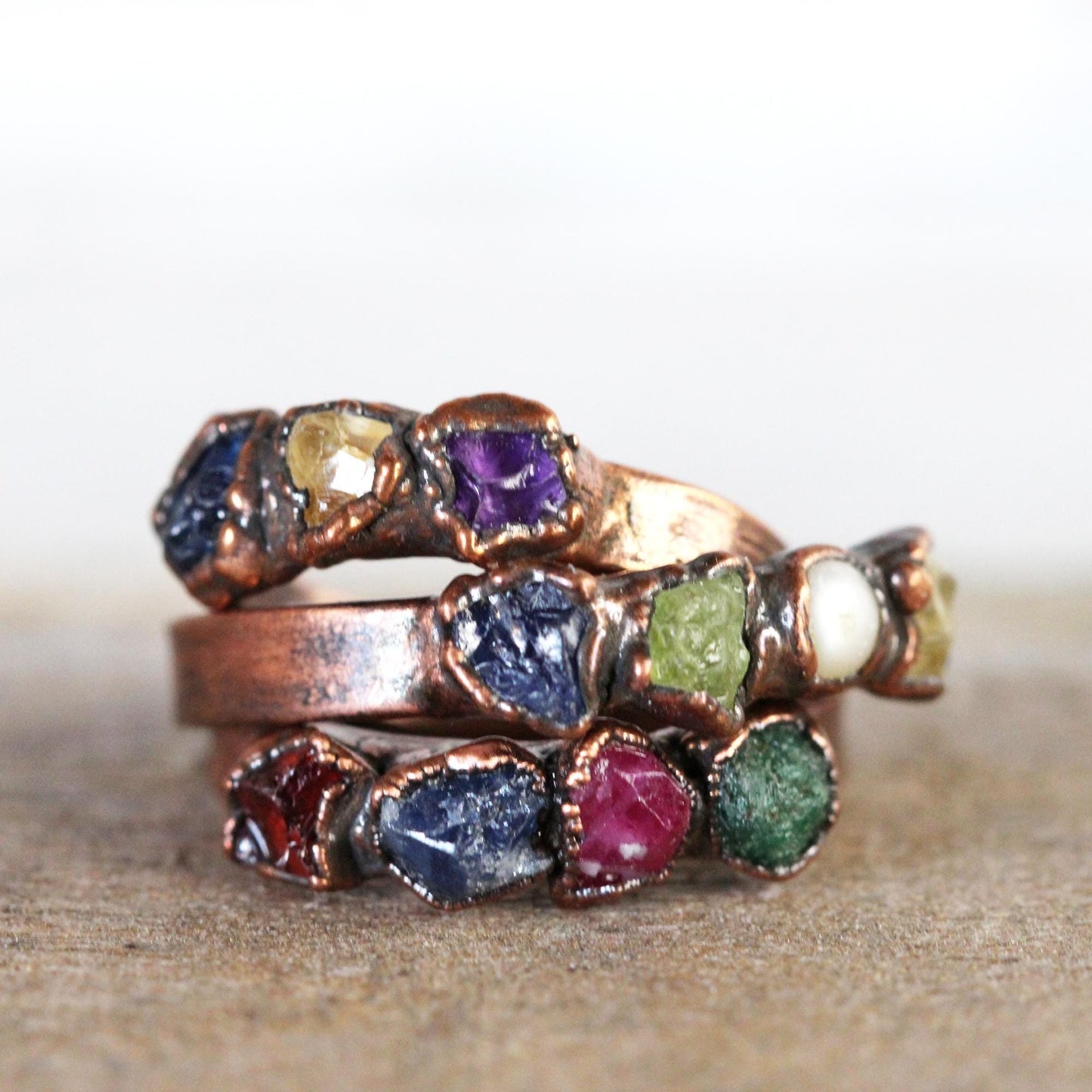 Raw Birthstone Ring - Personalized Gift for Mom - Multi Stone Crystal Ring - Mother's Day Ring