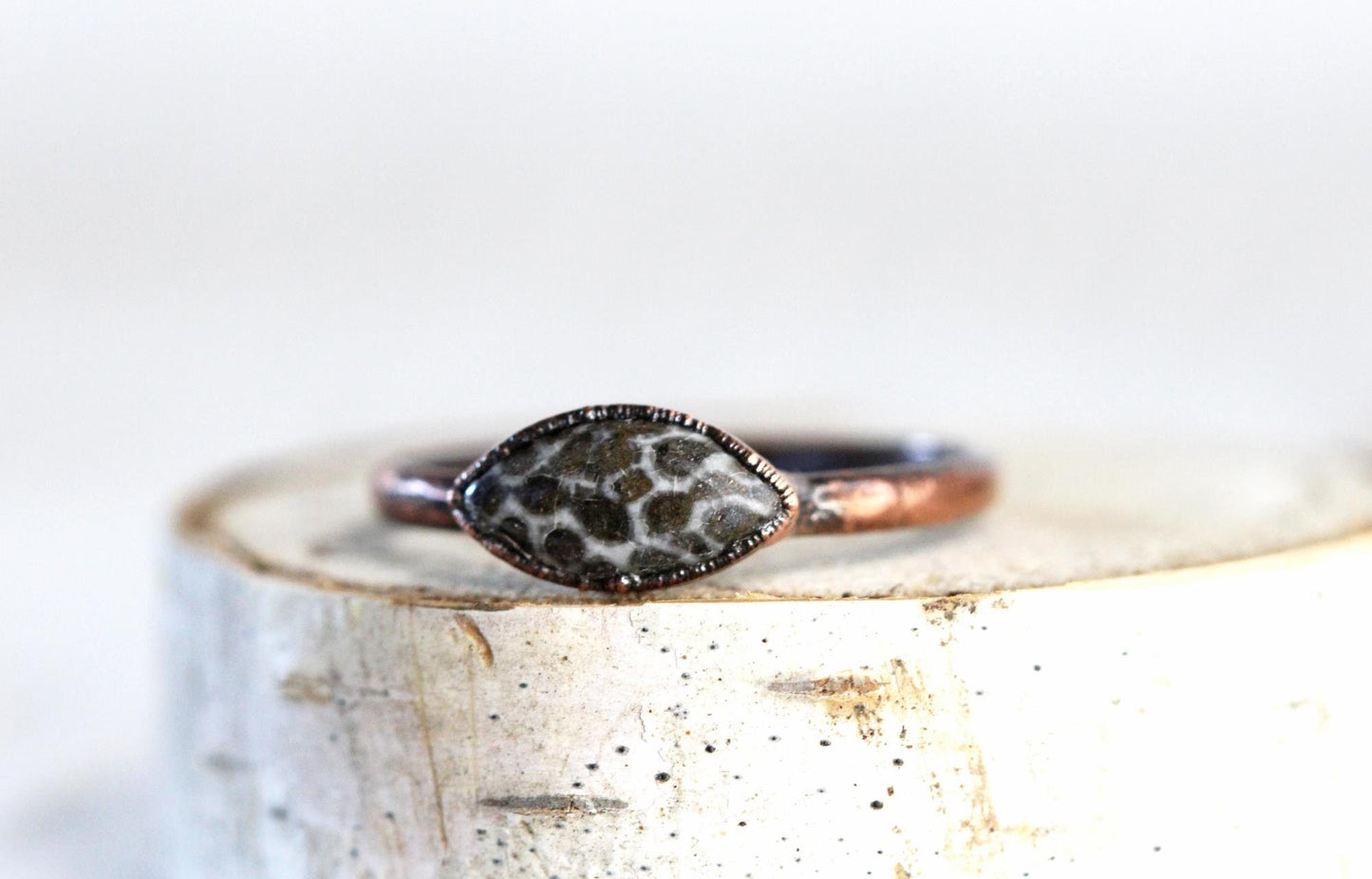 Fossilized Coral Ring - Stacking Ring - Electroformed Jewelry