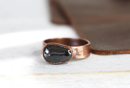 Tumbled Hematite Ring - Silver Grey Stone Ring - Men's Jewelry