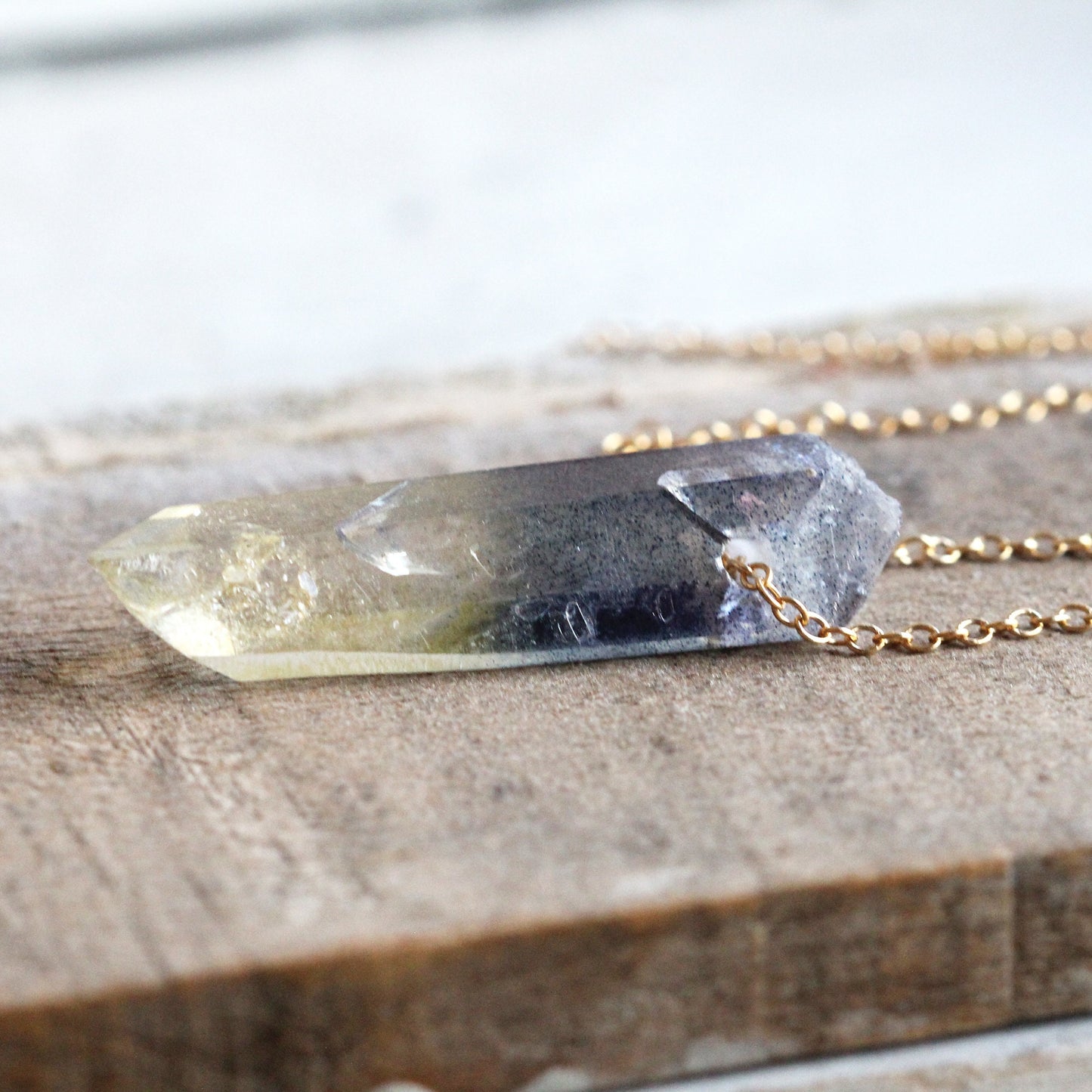 Aura Crystal Pendant - Sterling Silver Chain - Hybrid Quartz Necklace - Yellow Aura - Blue Aura Necklace