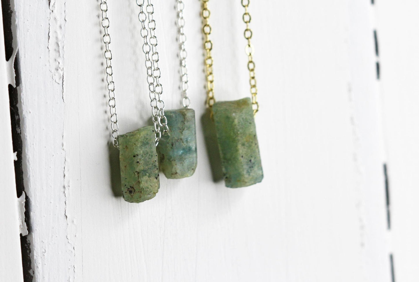 Raw Aquamarine Necklace - Raw Crystal Pendant - Sterling Silver - March Birthstone