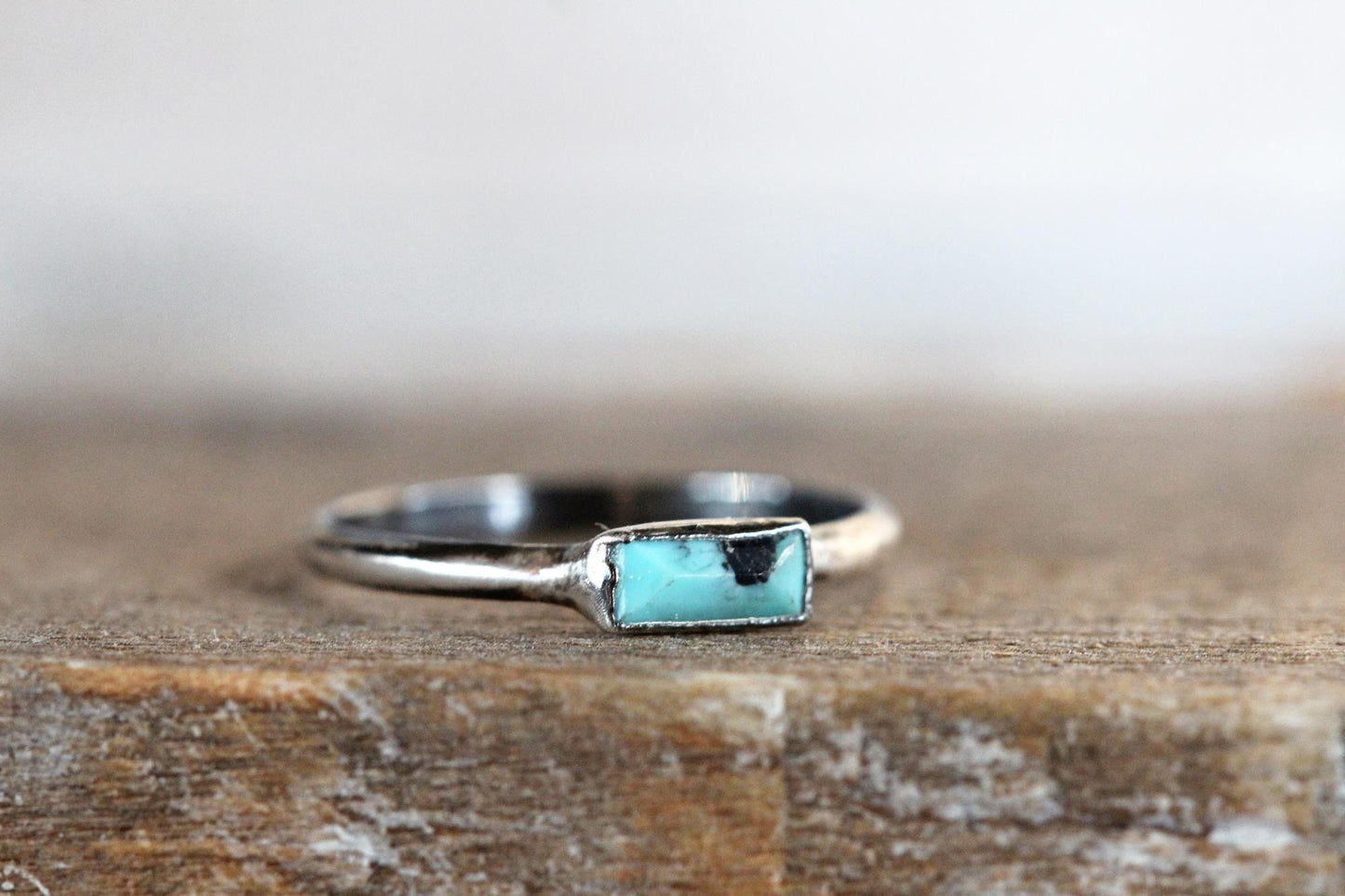 Genuine Turquoise Ring - Electroformed Copper - Small Stacking Ring