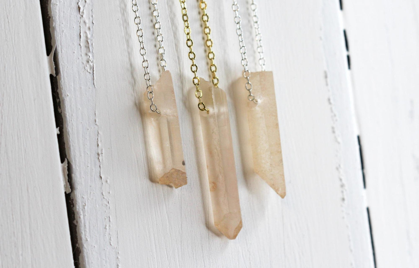 Raw Crystal Pendant - Beaded Quartz Point Necklace - Sterling Silver - Gold filled Jewelry