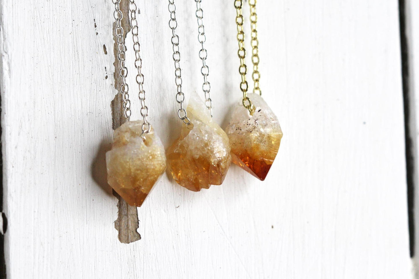 Rough Citrine Necklace - November Birthstone - Beaded Raw Crystal Pendant - Raw Citrine Jewelry