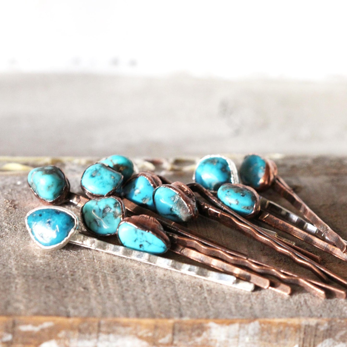 Stone Bobby Pin - Turquoise Hair Pin - Copper Hair Jewelry