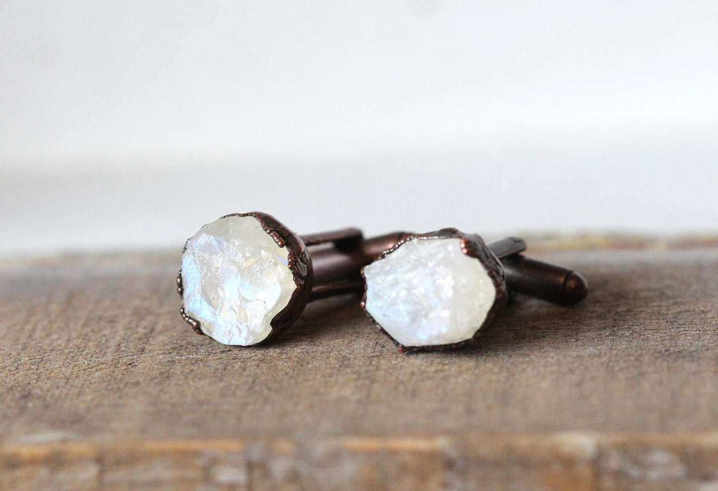 Moonstone Cuff Links - Raw Birthstone Cufflinks - June Birthstone - Graduation Gift - Crystal Cuff Links