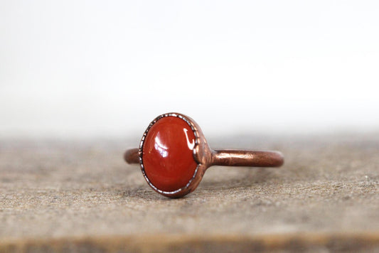 Red Jasper Ring - Electroformed Copper - Simple Stone Stacking Ring
