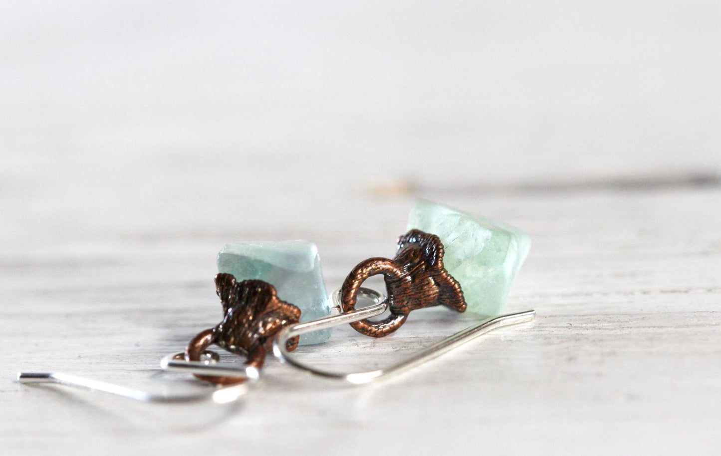 Raw Fluorite Earrings - Crystal Dangles Earrings - Blue Fluorite Jewelry