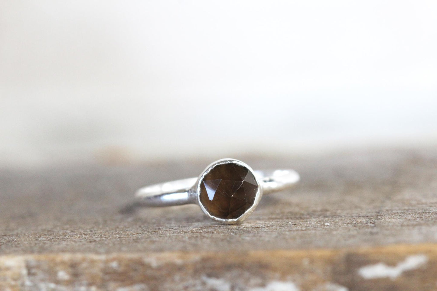 Smoky Quartz Ring - Crystal Stacker - Faceted Stone Solitaire