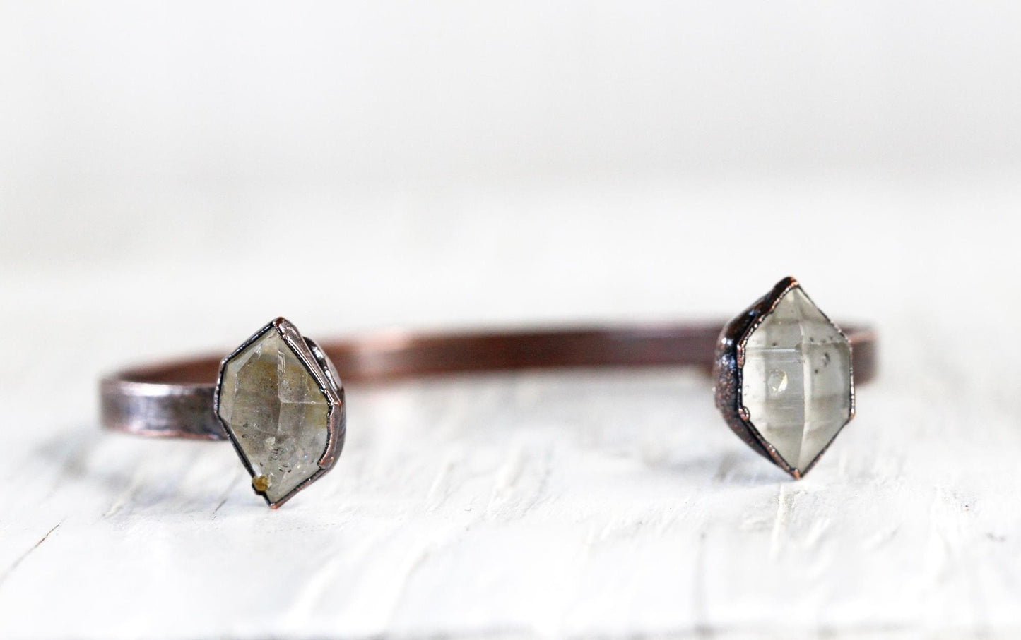 Raw Quartz Bracelet - April Birthstone - Open Silver Cuff - Crystal Bracelet - Double Stone Bracelet