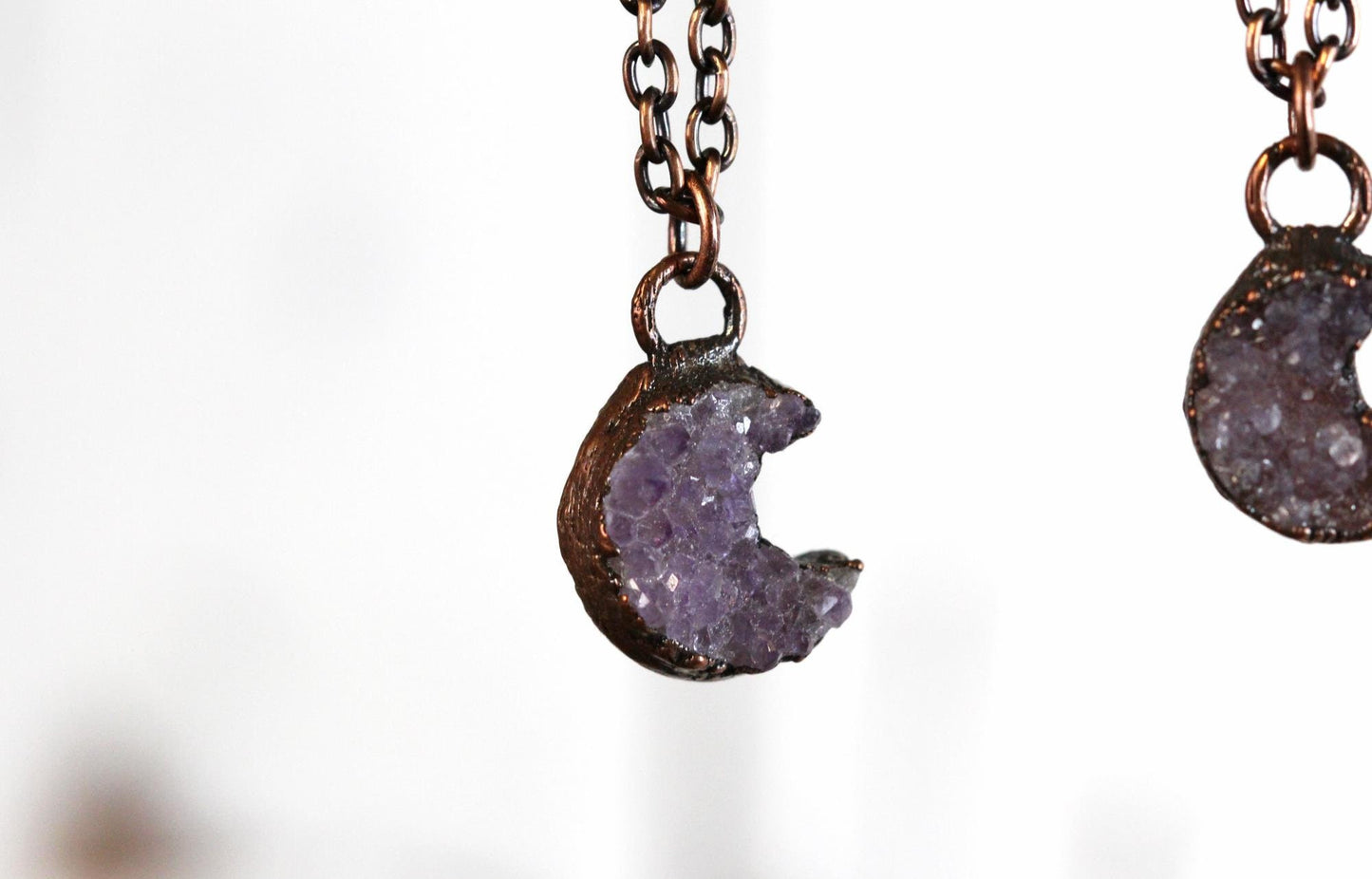 Amethyst Necklace - Raw Amethyst Pendant - Half Moon Necklace - Crescent Moon Jewelry - Electroformed Jewelry