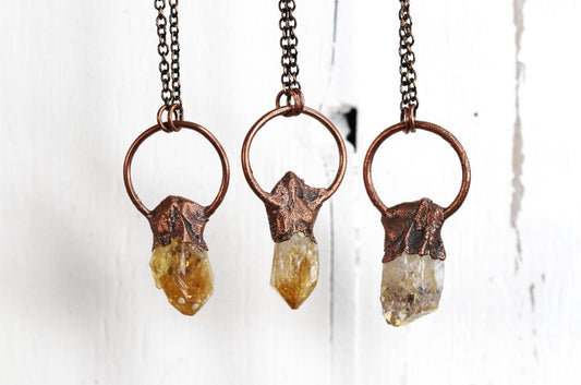 Citrine Necklace - Crystal Pendant - November Birthstone Gift - Electroformed Copper