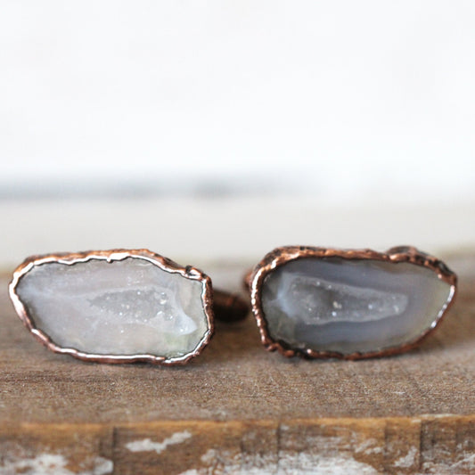 Geode Cuff Links - Groomsmen Gift - Raw Crystal Cufflinks