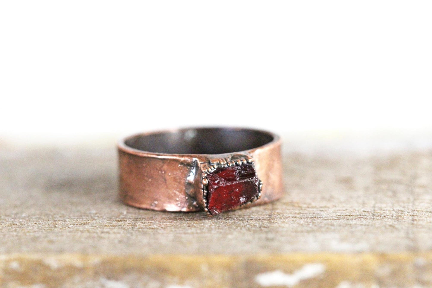 Raw Garnet Ring - Men's Jewelry - Wide Band Garnet Ring - January Birthstone