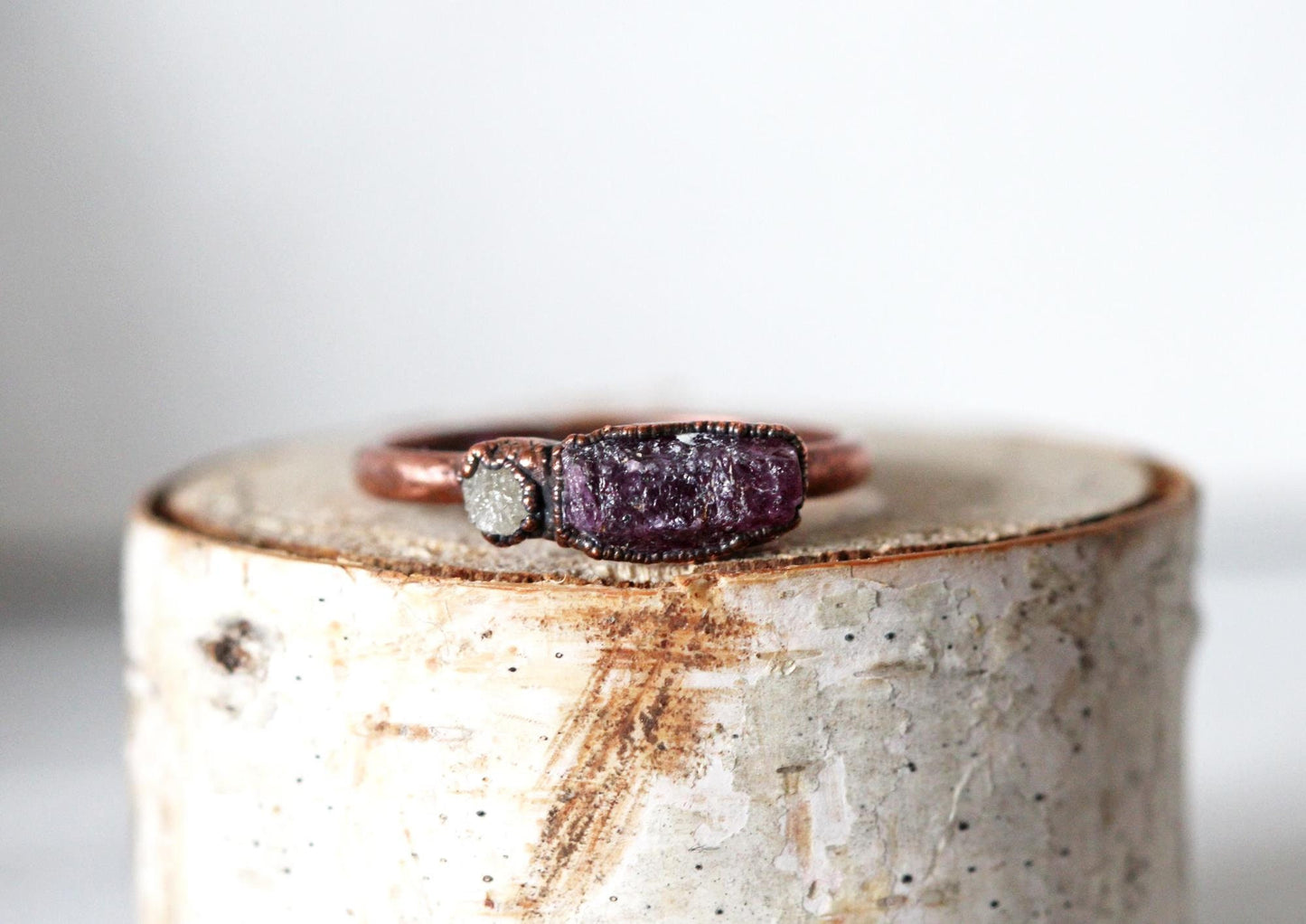 Ruby and Diamond Ring - July Birthstone - Natural Pink Stone