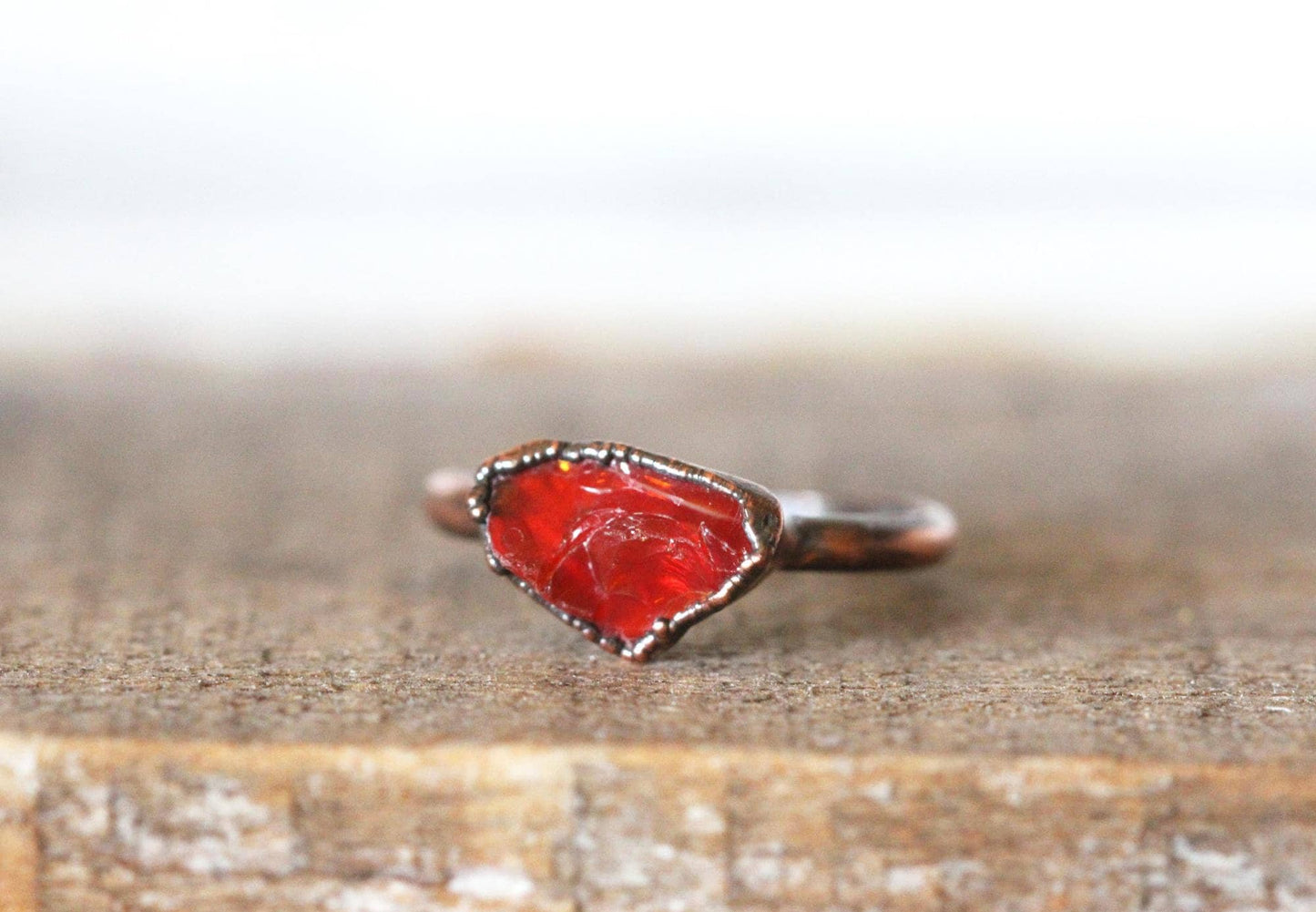 Mexican Fire Opal Ring - October Birthstone Gift - Orange Opal