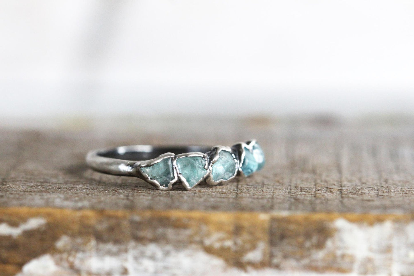 Blue Apatite Ring - Raw Crystal - Multi Stone Stone Stacker
