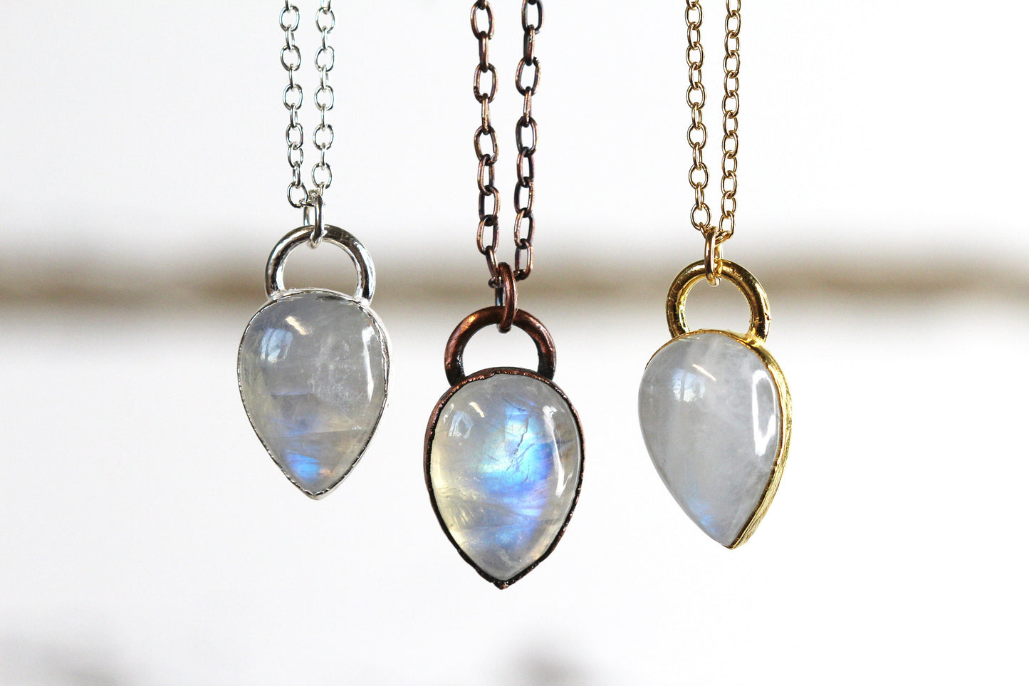 Moonstone Necklace - Polished Moonstone Pendant - Rainbow Moonstone - June Birthstone - Crystal Layering Necklace