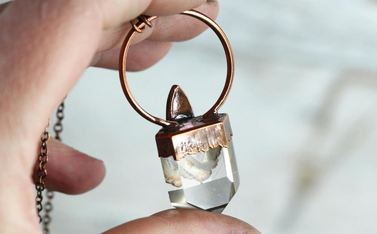 Phantom Quartz Necklace - Charoite Pendant - Electroformed Crystal