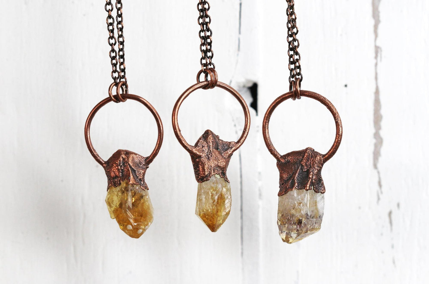 Citrine Necklace - Crystal Pendant - November Birthstone Gift - Electroformed Copper
