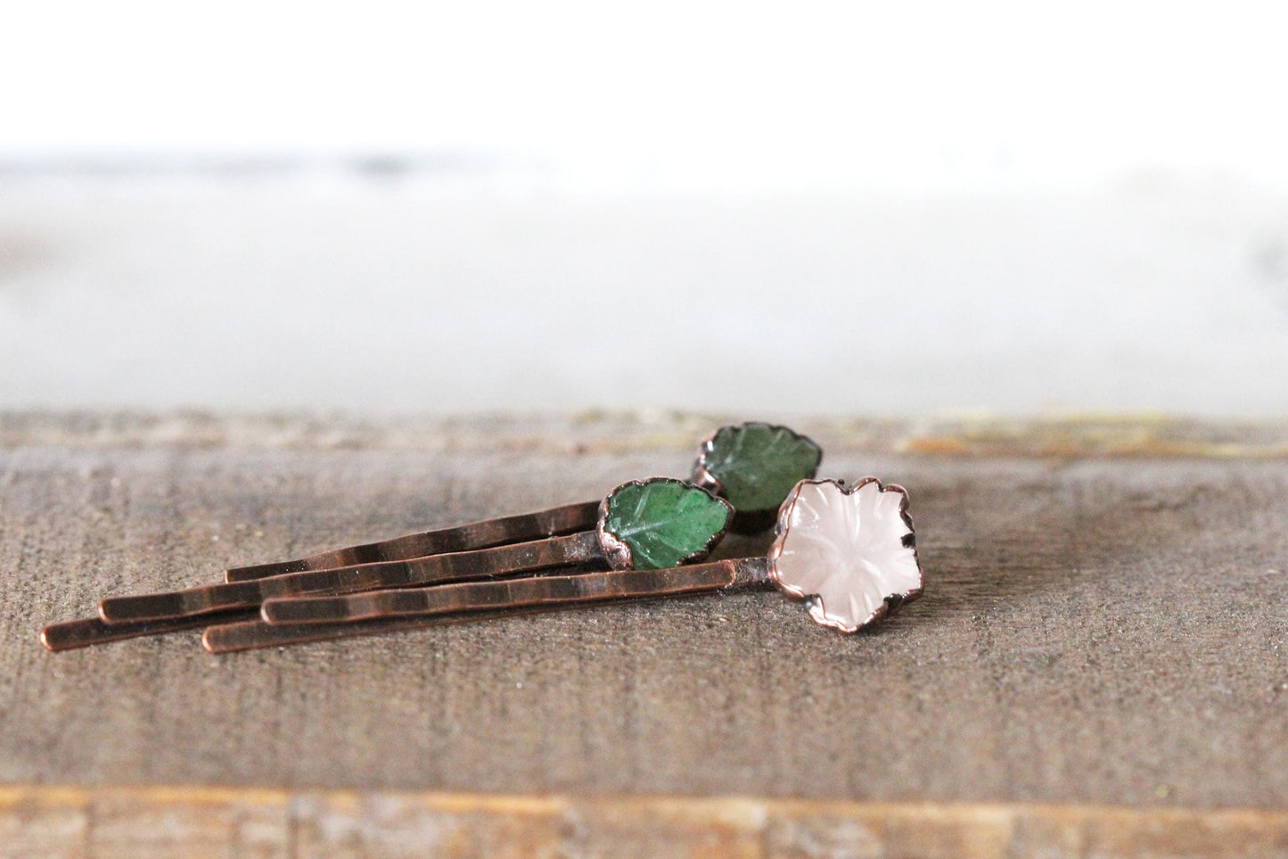 Rose Quartz Hair Pin - Floral Wedding Set - Spring Wedding