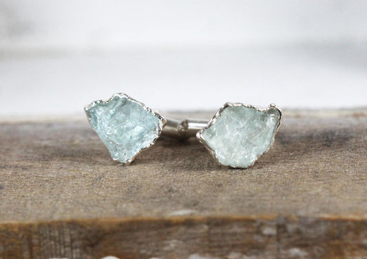 Aquamarine Cuff Links - Birthstone Cufflinks - March Birthstone - Graduation Gift - Crystal Cuff Links
