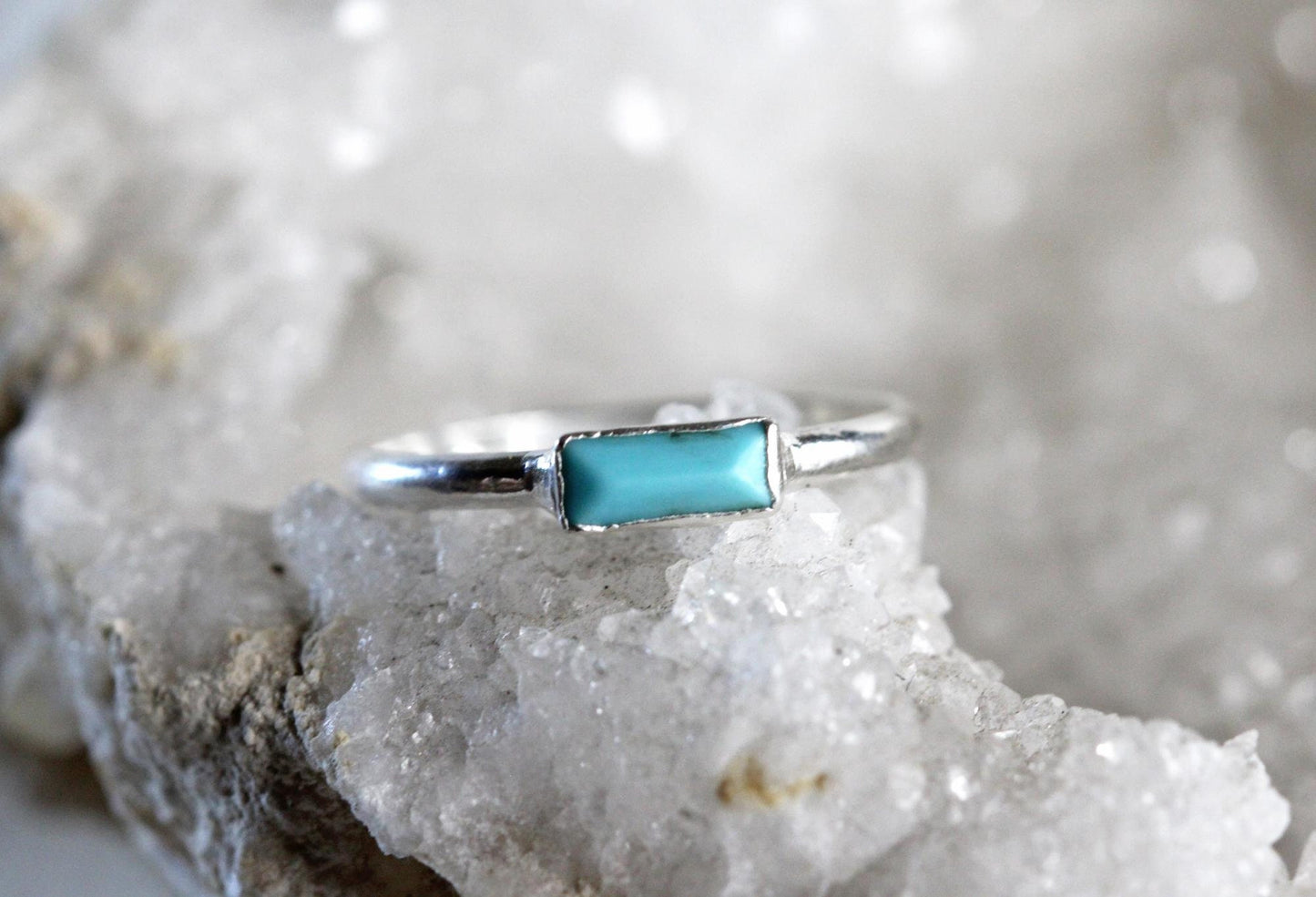 Genuine Turquoise Ring - Electroformed Copper - Small Stacking Ring