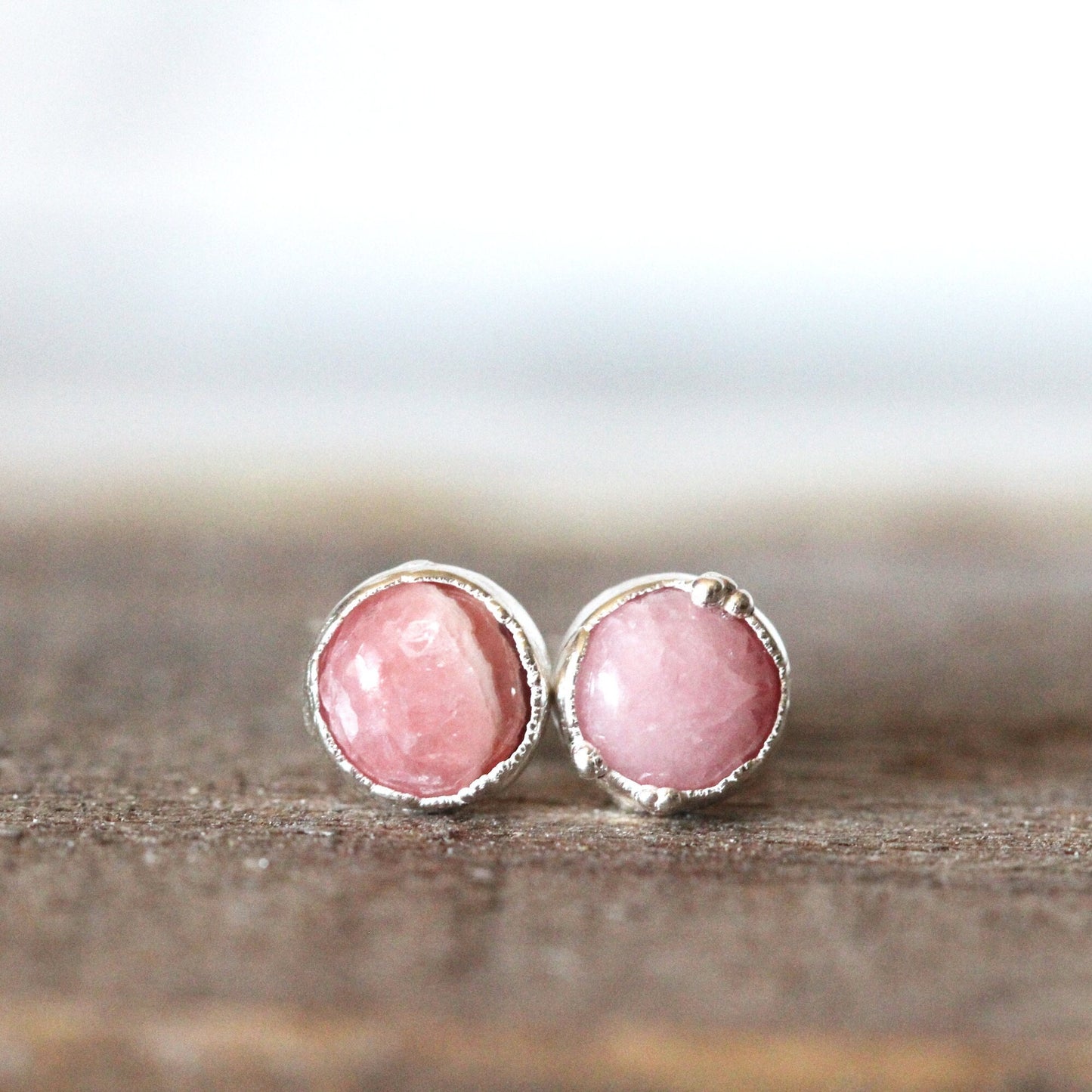 Rhodochrosite Earrings - Sterling Silver Posts - Pink Stone Studs - Sterling Silver Stud Earrings