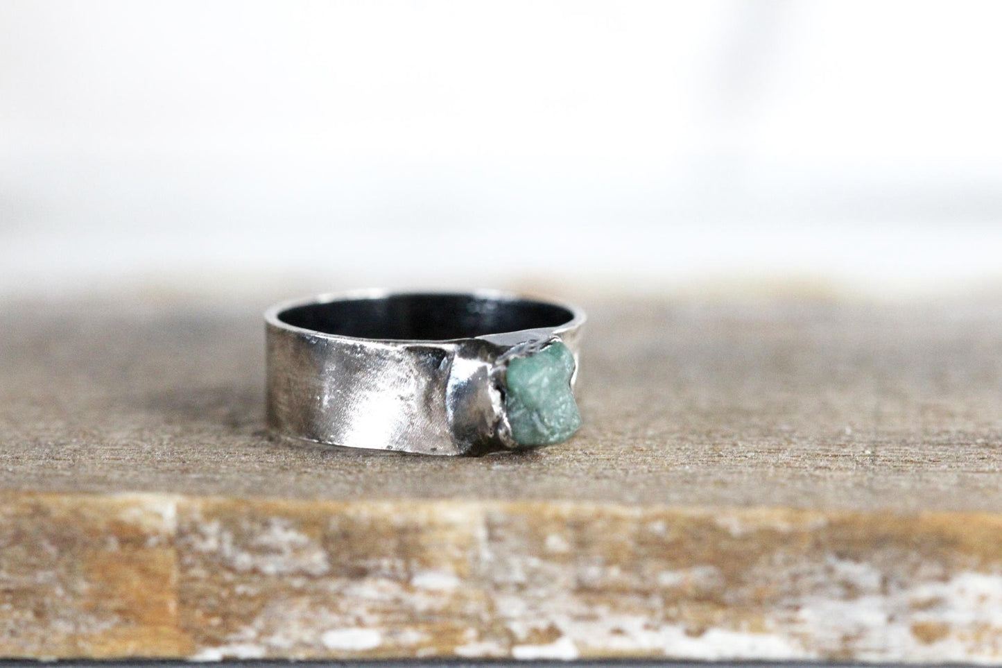 Raw Emerald Ring - Unisex Stone Jewelry - May Birthstone