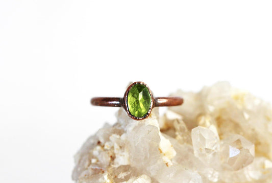 Peridot Ring - Simple Gold Stacker - Faceted Stone - August Birthstone