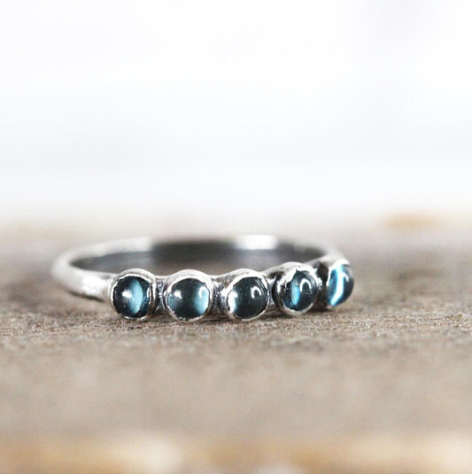 London Blue Topaz Ring - Yellow Gold - Multi Stone Stacking Ring - Copper Jewelry