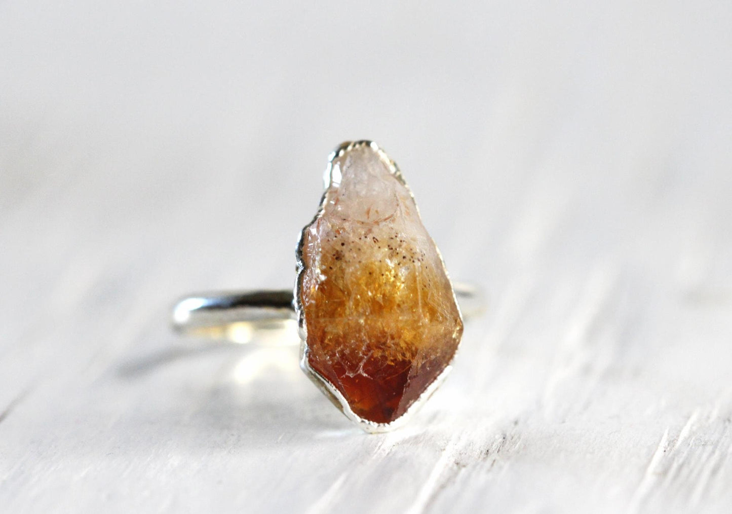 Raw Citrine Ring - November Birthstone Gift - Electroformed Crystal Jewelry