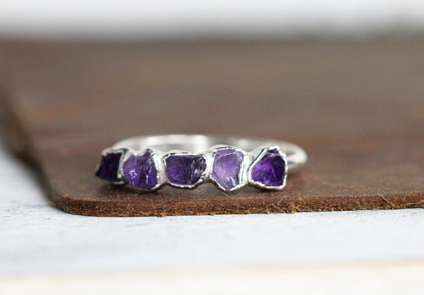 Raw Amethyst Ring - February Birthstone Ring - Multi Stone Stone Ring