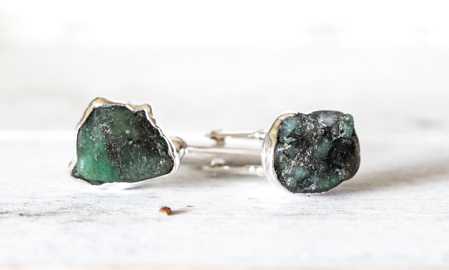 Emerald Cuff Links - Groomsmen Gift - Raw Stone Jewelry for Men