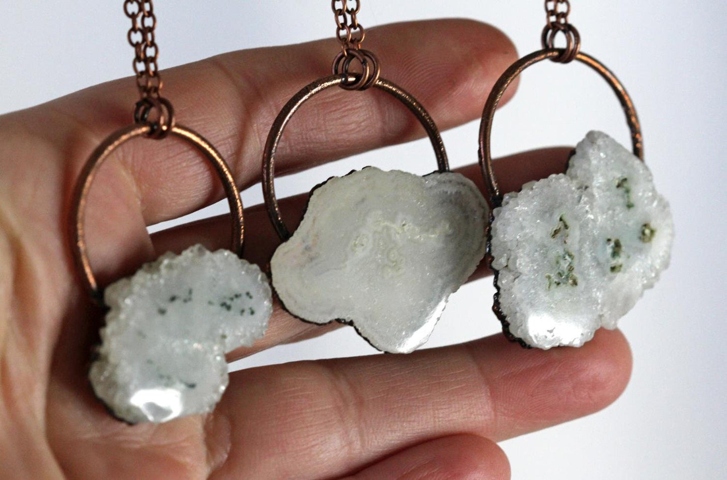 Solar Quartz Necklace - Stalacite Pendant - Stone Slice - Electroformed Jewelry