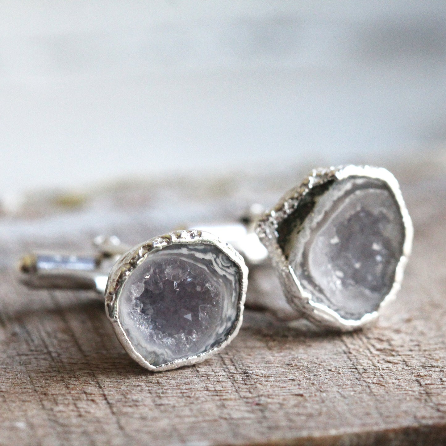 Geode Cuff Links - Amethyst Tobasco Geode - Groomsmen Gift - Raw Crystal Cufflinks