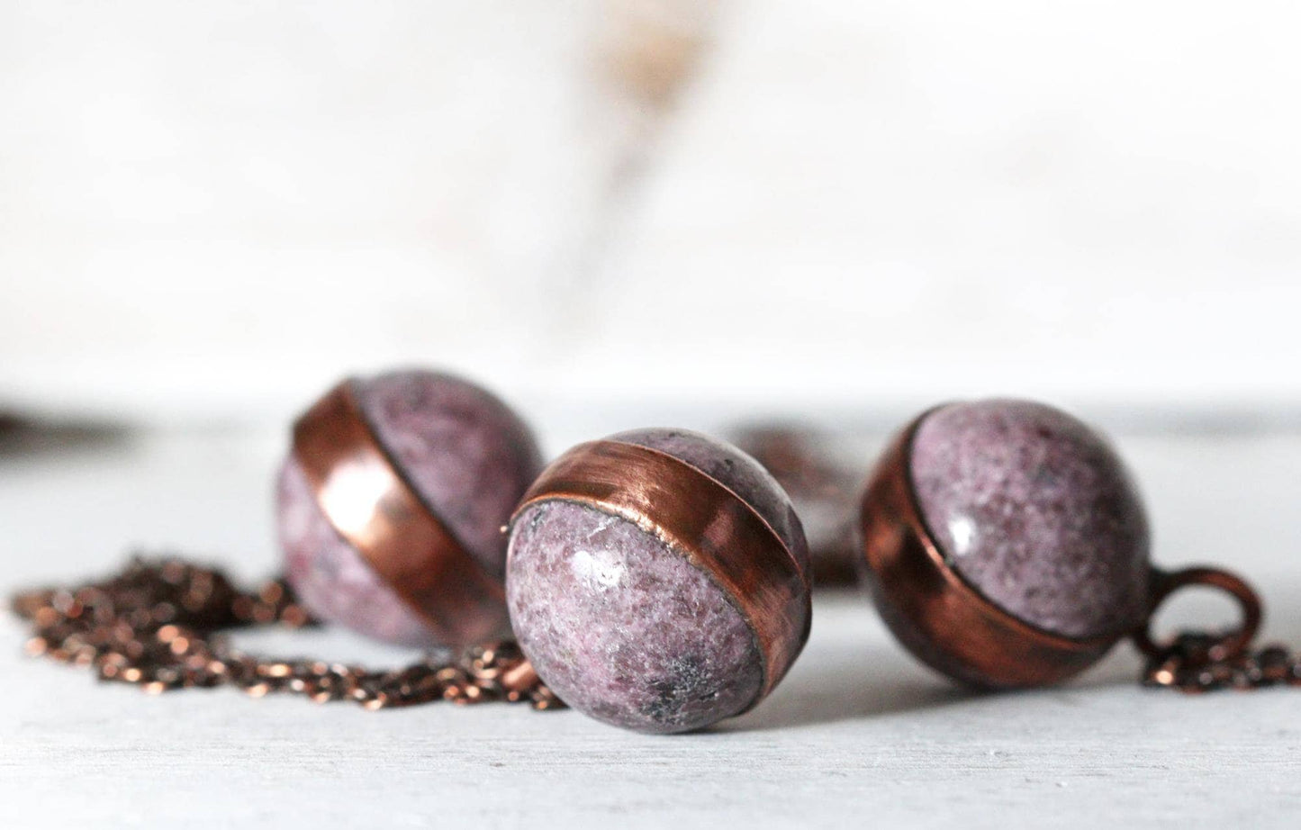 Lepidolite Necklace - Sphere Pendant - Electroformed Copper Jewelry