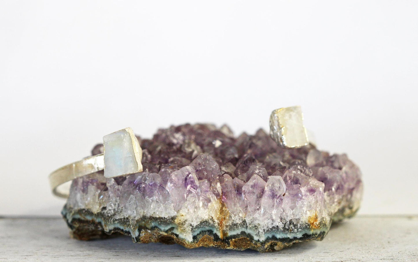 Raw Moonstone Bracelet - June Birthstone - Open Cuff - Raw Crystal Bracelet - Double Stone Bracelet