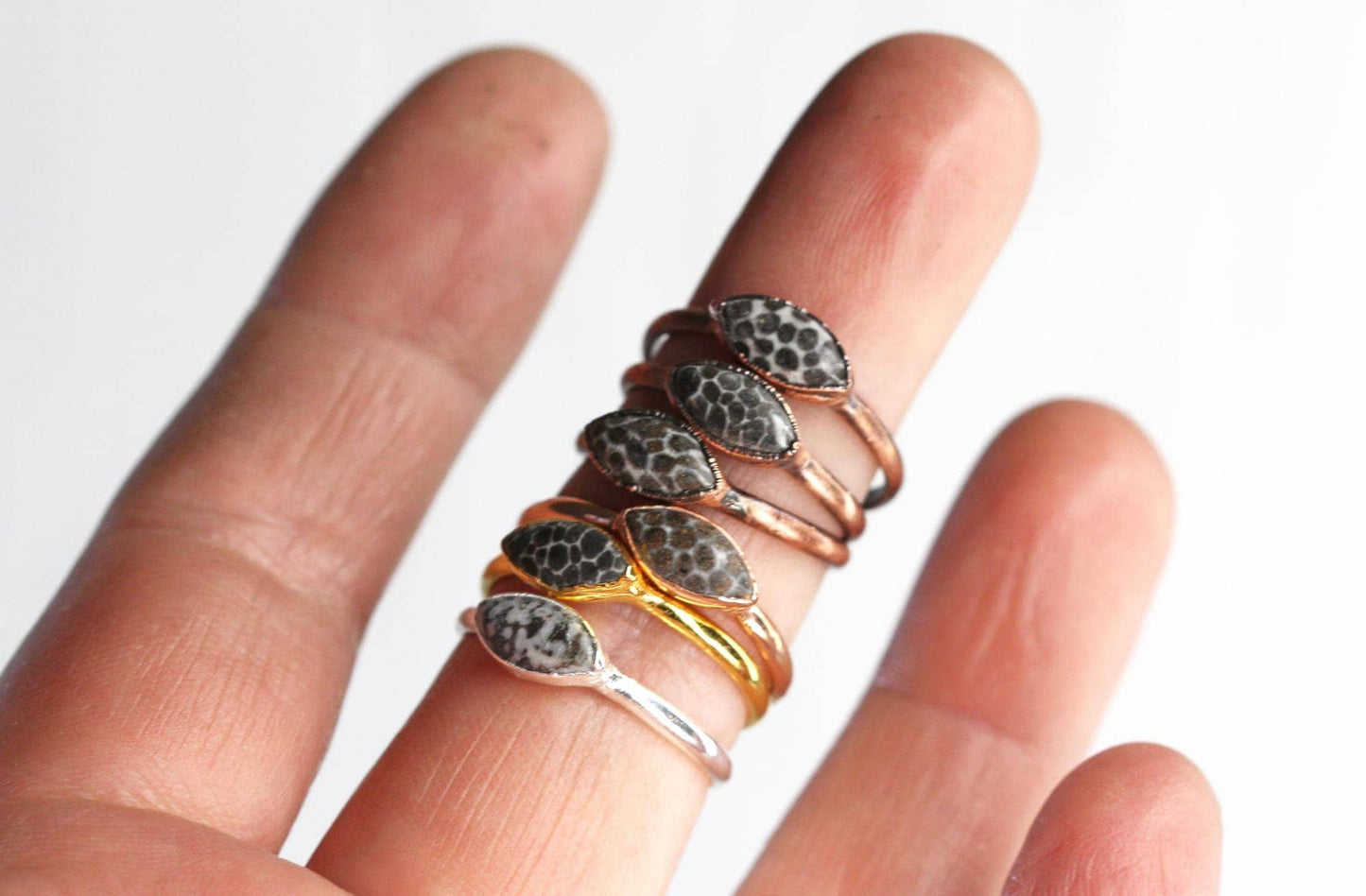 Fossilized Coral Ring - Stacking Ring - Electroformed Jewelry
