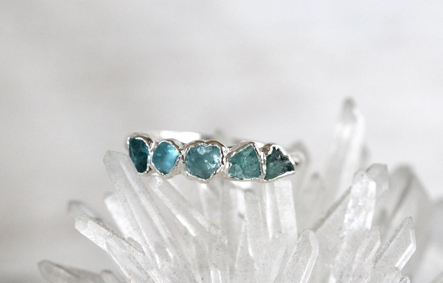 Blue Apatite Ring - Raw Crystal - Multi Stone Stone Stacker