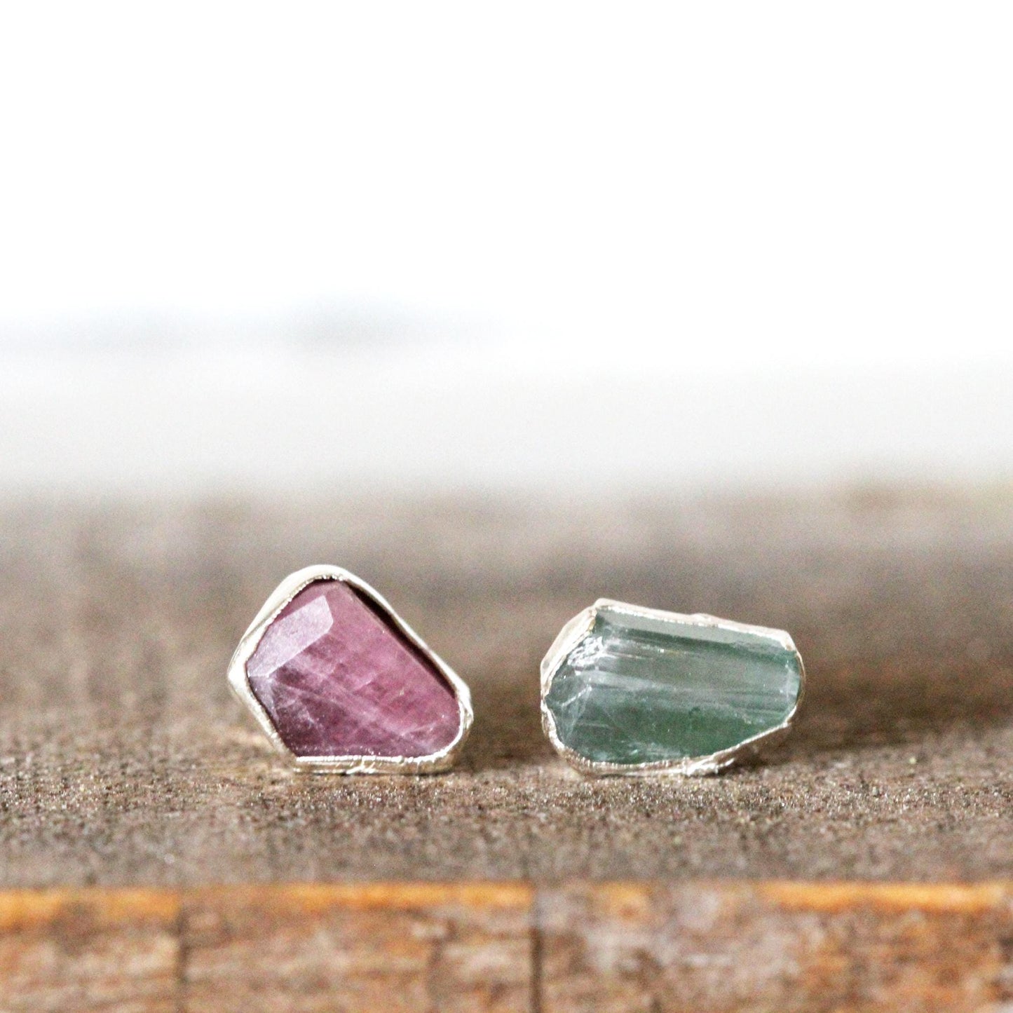Tourmaline Earrings - Mismatched Stone Studs - Stone Post Earrings