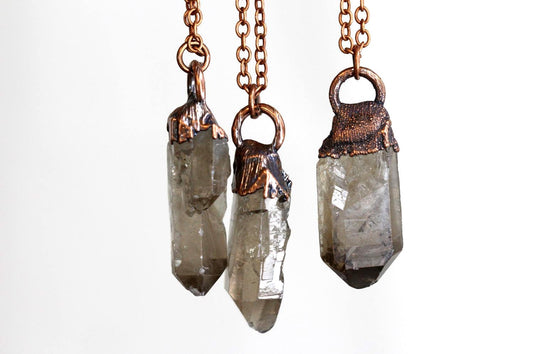 Smoky Quartz Pendant - Electroformed Raw Crystal - Crystal Layering Necklace