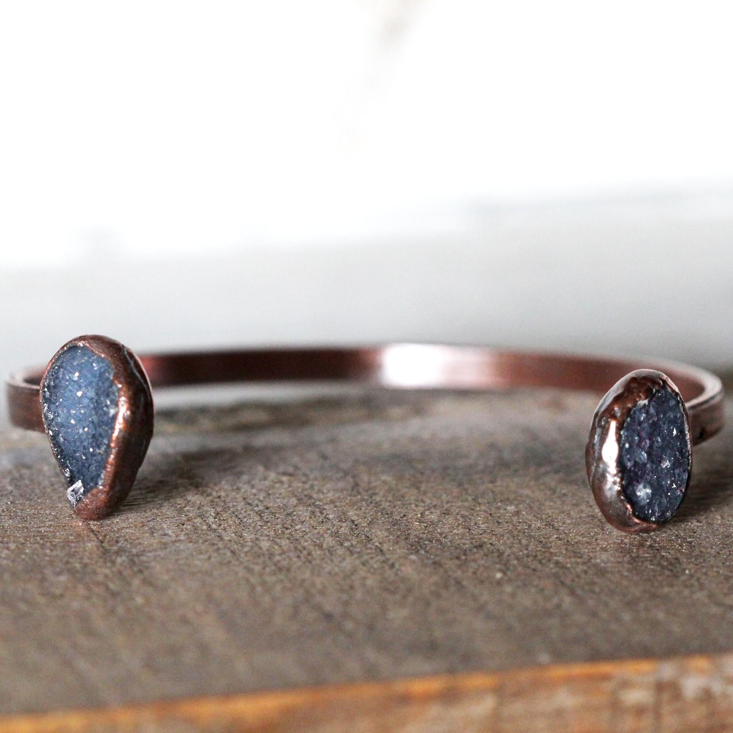 Druzy Bracelet - Open Copper Cuff - Double Stone Bracelet