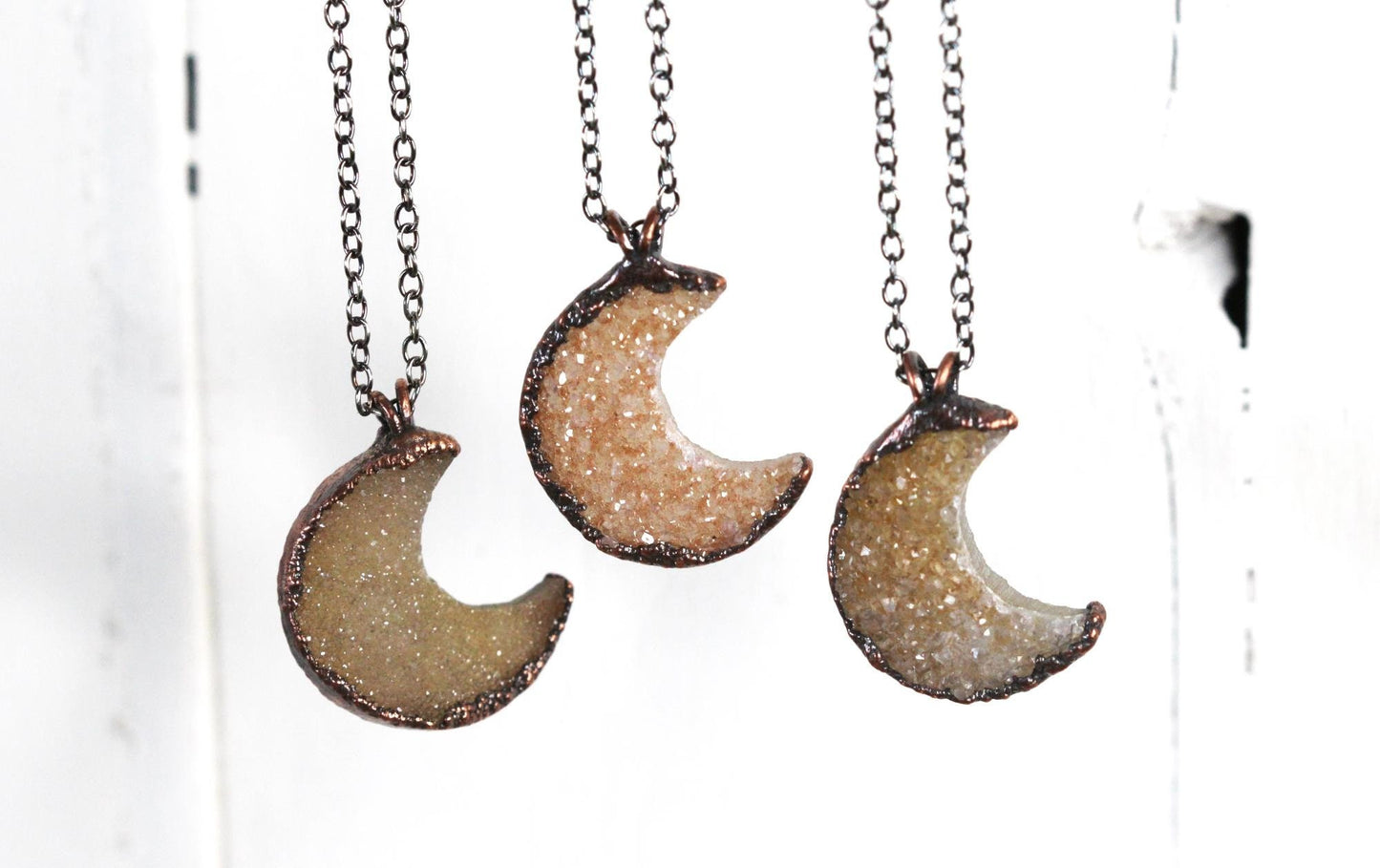 Half Moon Necklace - Drusy Crescent Moon Pendant - Half Moon Jewelry