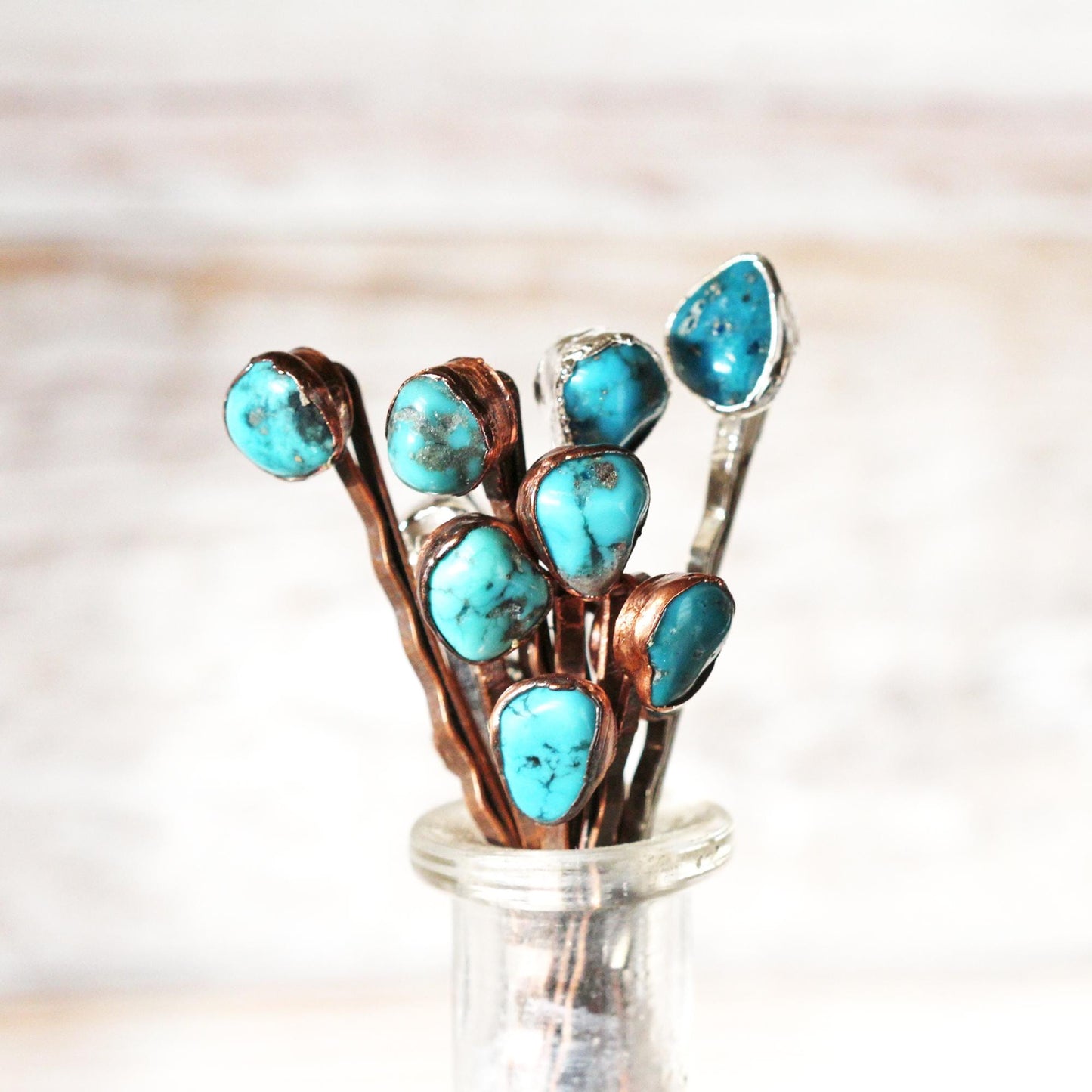 Stone Bobby Pin - Turquoise Hair Pin - Copper Hair Jewelry