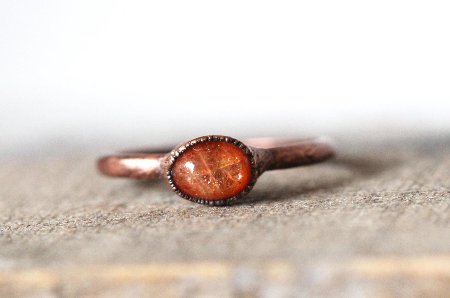 Polished Sunstone Ring - Simple Stacking Ring - Orange Gemstone