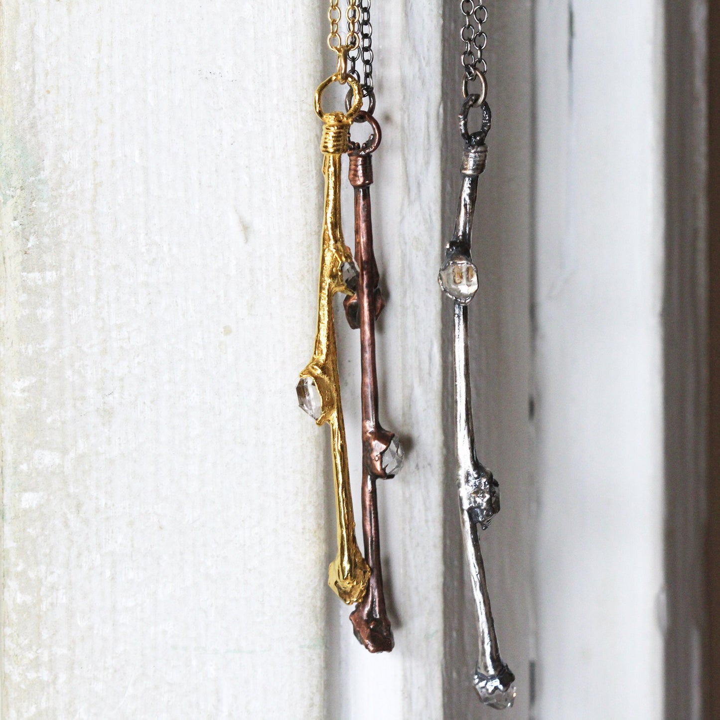 Mini Wand Necklace - Real Branch Necklace - Herkimer Diamond Pendant - Crystal Wand Pendant - Fairy Jewelry - Hedgewitch