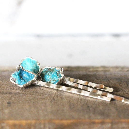 Raw Turquoise Hair Pin - Copper Hair Jewelry - December Birthstone