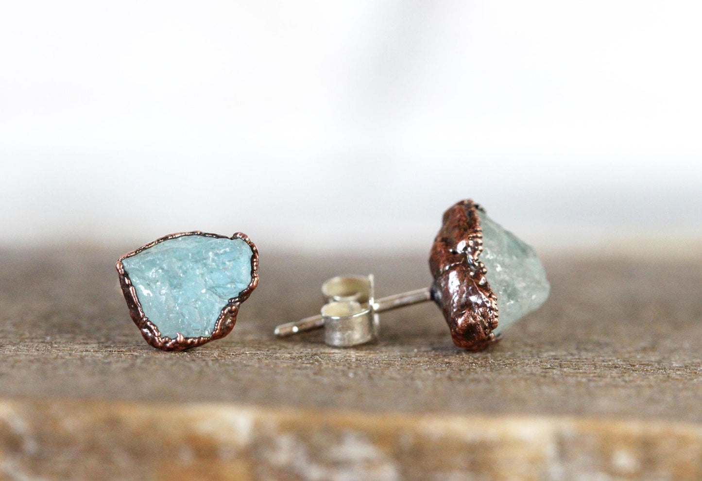 Aquamarine Post Earrings - Raw Crystal Earrings - Crystal Stud Earrings - March Birthstone Jewelry