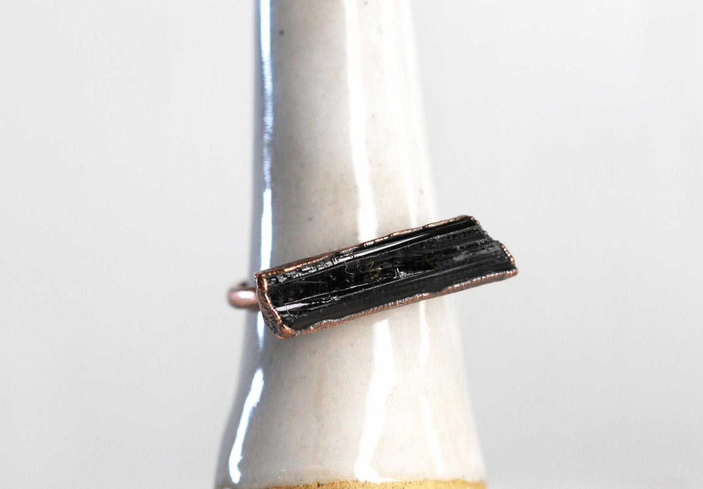 Raw Black Tourmaline Ring - Copper Tourmaline Ring - Black Crystal